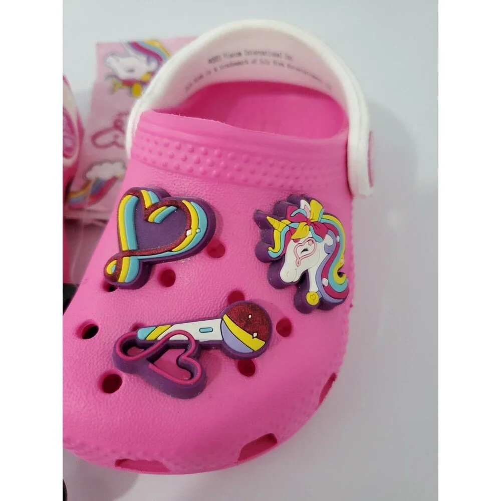 JOJO Siwa Charm Clog Pink CROCS  White Glitter Strap 6 Jibbitz • SIZE C 4 NEW